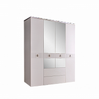 Шкаф 4-х дверный с зеркалами, с выдвижными ящиками, Римини СОЛО (Белый/Серебро) РМШ1/41(s)