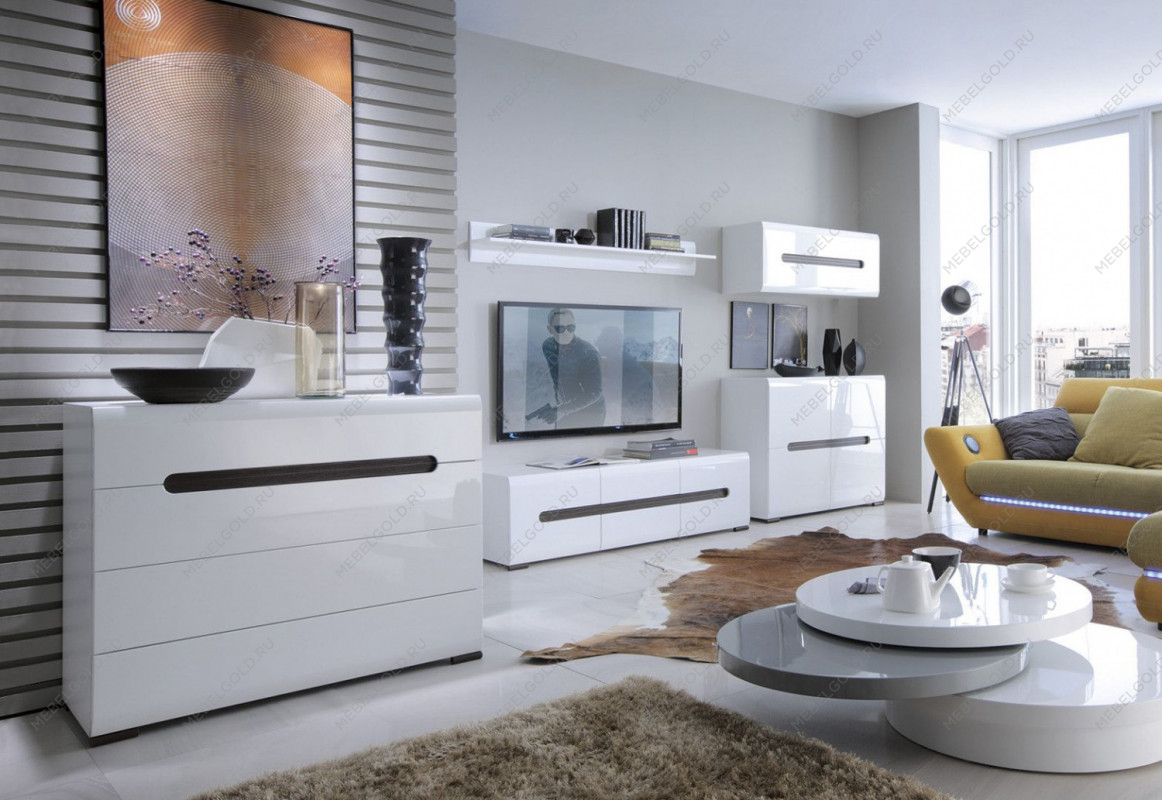 Мебель белая в гостиную в современном стиле глянцевая
